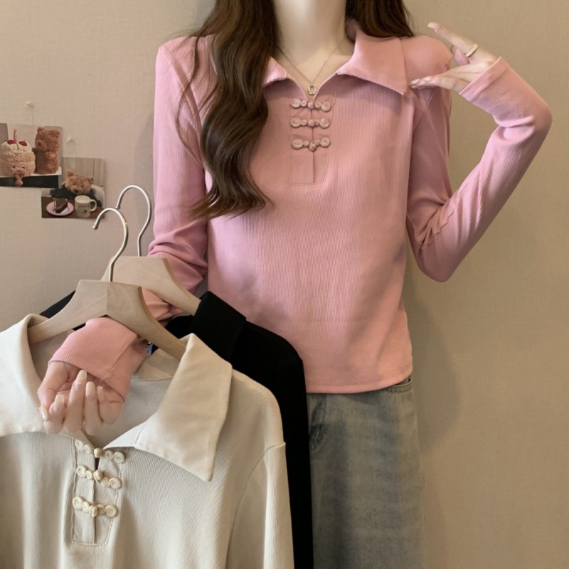 Large size POLO shirt autumn and winter new Korean style slimming short long-sleeved Chinese style T-shirt bottoming top