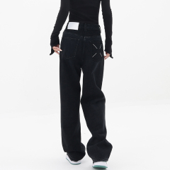 Pear-shaped body black straight jeans for women plus size fat girl mm loose slimming wide leg trousers