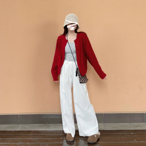 Red knitted cardigan early autumn new outer short sweater jacket long-sleeved top bottoming shirt for women autumn and winter