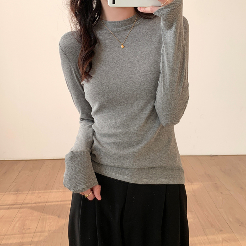 Slim bottoming shirt for women, half turtleneck, spring, autumn and winter long-sleeved T-shirt, small stand-up collar top