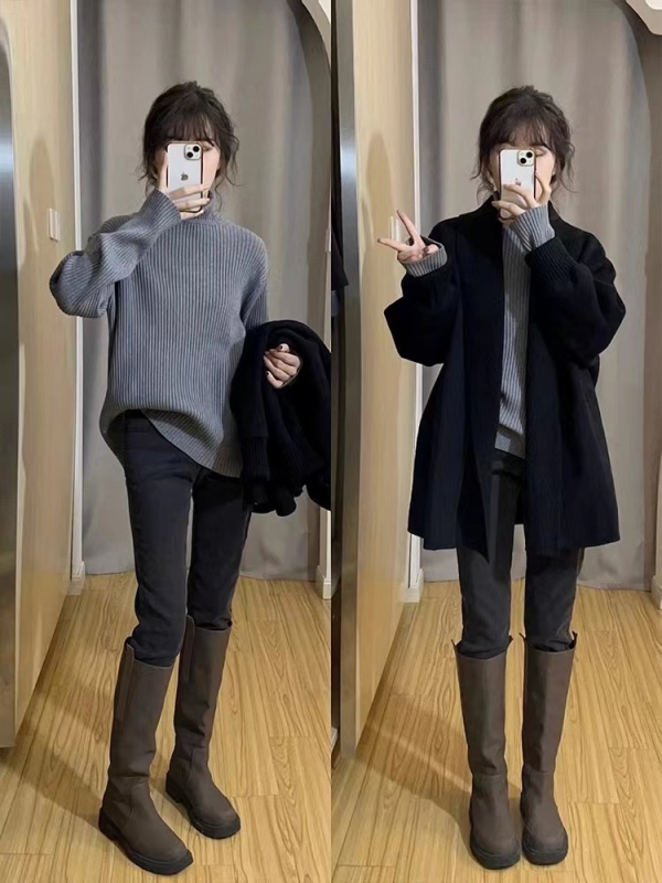 Knitted turtleneck sweater 203 new loose slimming thickened knitted gray turtleneck sweater