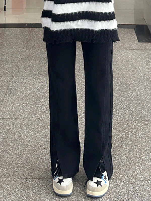 Large size slim straight wide leg pants pear shaped body pants for fat girls mm high waist retro jeans