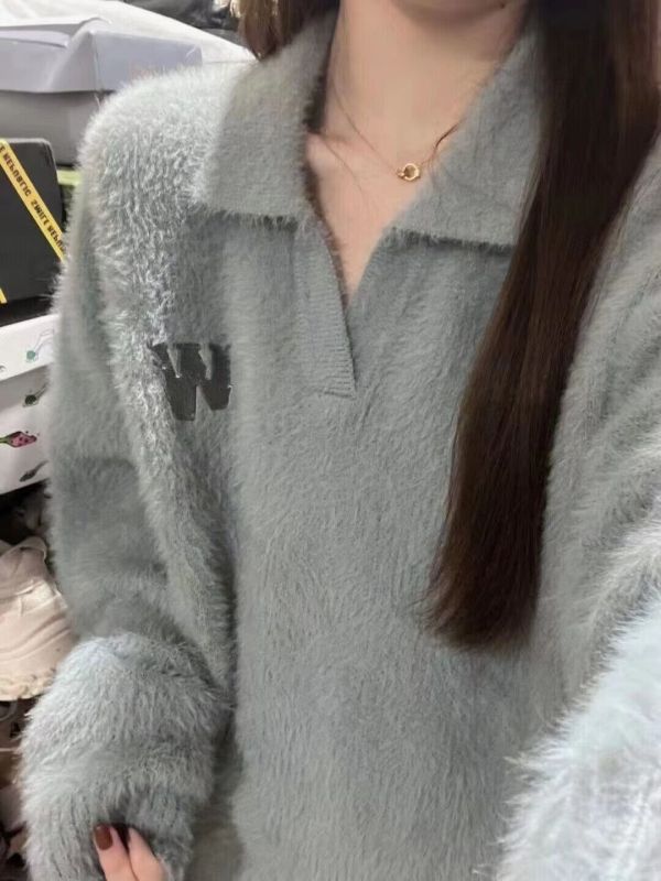 Mohair Korean style lazy style sweater women's design polo collar retro lazy style high-end knitted