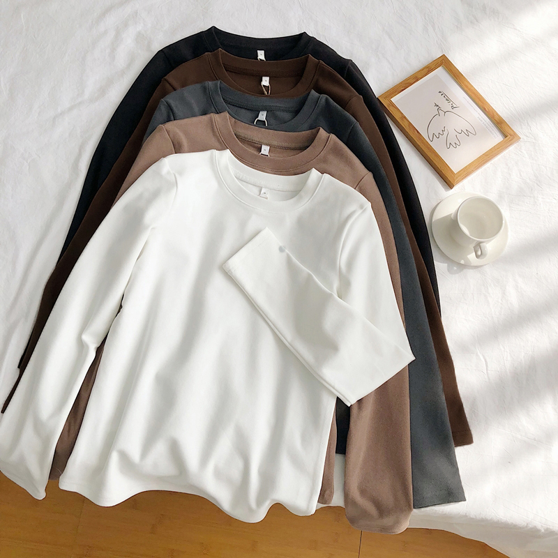 100% polyester fiber, autumn and winter round neck German velvet women's top, double-sided brushed