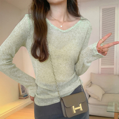 V-neck sweater women's Korean version slimming inner layering shirt versatile long-sleeved T-shirt early autumn top