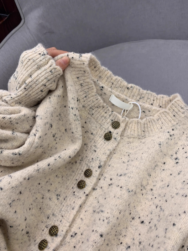 Sheepmere#New round neck floral dot knitted cardigan loose slimming design small fragrant short sweater for women