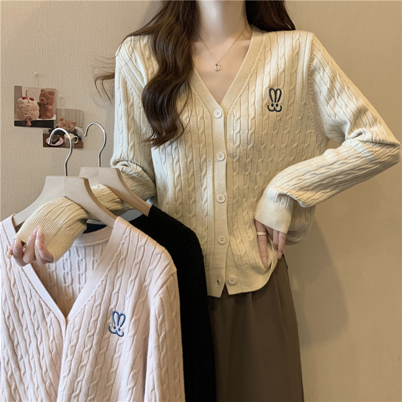 Fat MM new autumn versatile knitted cardigan sweater jacket