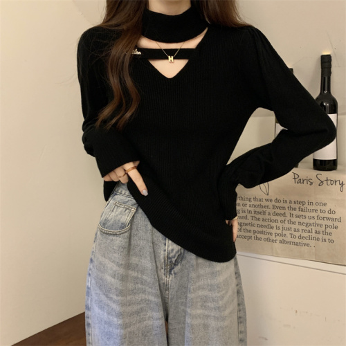Plus size Hong Kong style sexy sexy hollow half turtleneck bottoming thickened knitwear for women