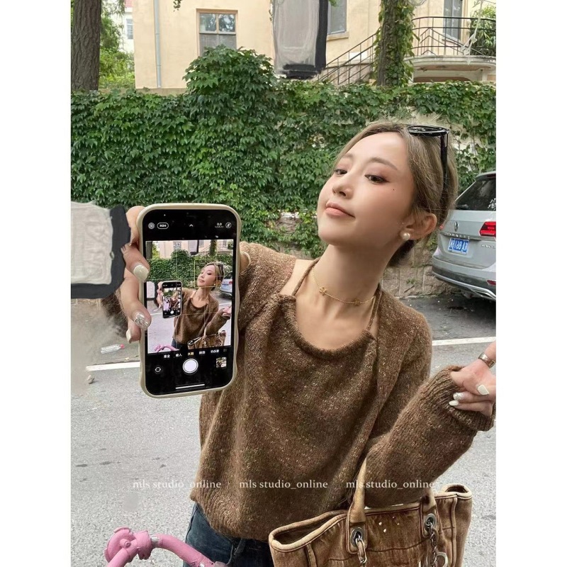 MLS waistcoat sweater women's new design niche early autumn sweater fashionable age-reducing outer top
