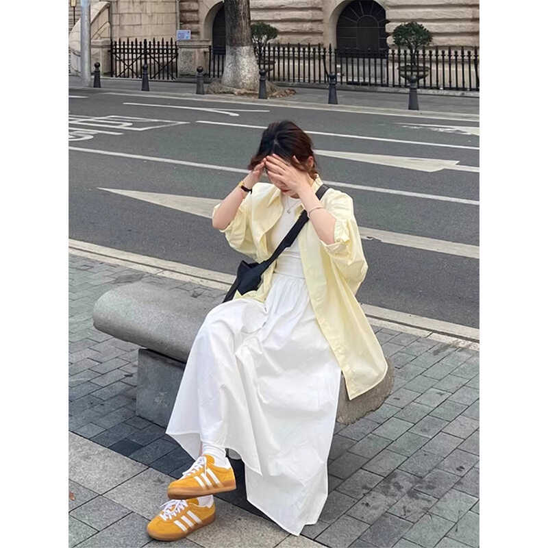 Gentle wind milk yellow long-sleeved shirt for women 2024 Korean style casual loose lazy style sun protection shirt