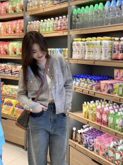 Spring and Autumn Internet celebrity hot style small fragrance soft waxy knitted sweater cardigan jacket for women loose lazy style high-end sense