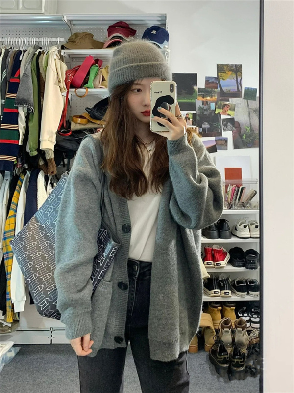 Early autumn clothing new knitted cardigan sweater women's autumn and winter spring and autumn coat milk style tops lazy style