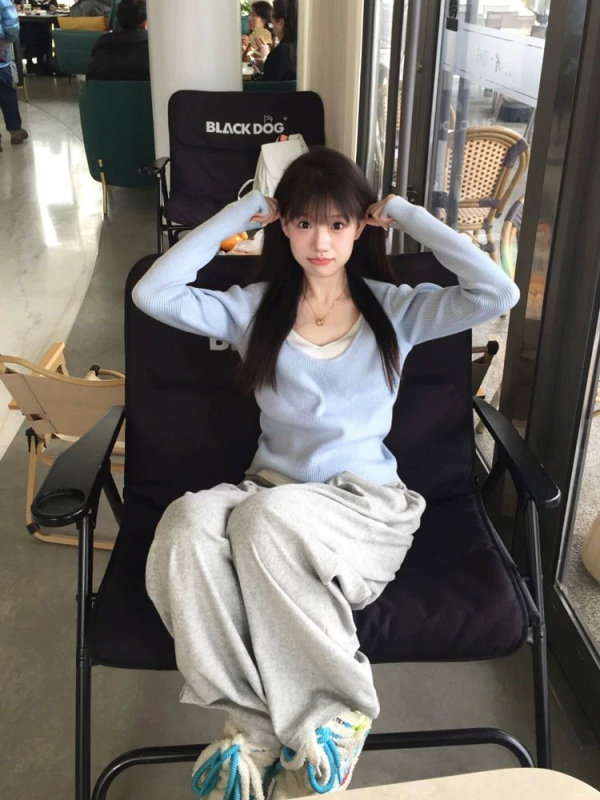 250g official design fake two-piece contrasting color long-sleeved women's spring and autumn loose slimming soft waxy top
