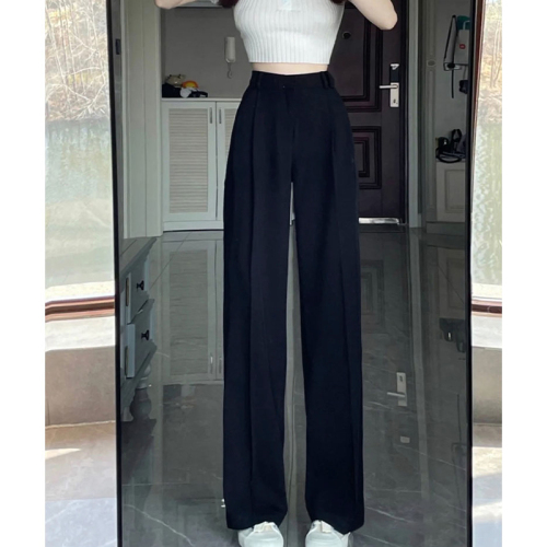 High-end drapey wide-leg pants for women, spring and autumn high-waisted black straight pants, loose, casual, petite suit pants