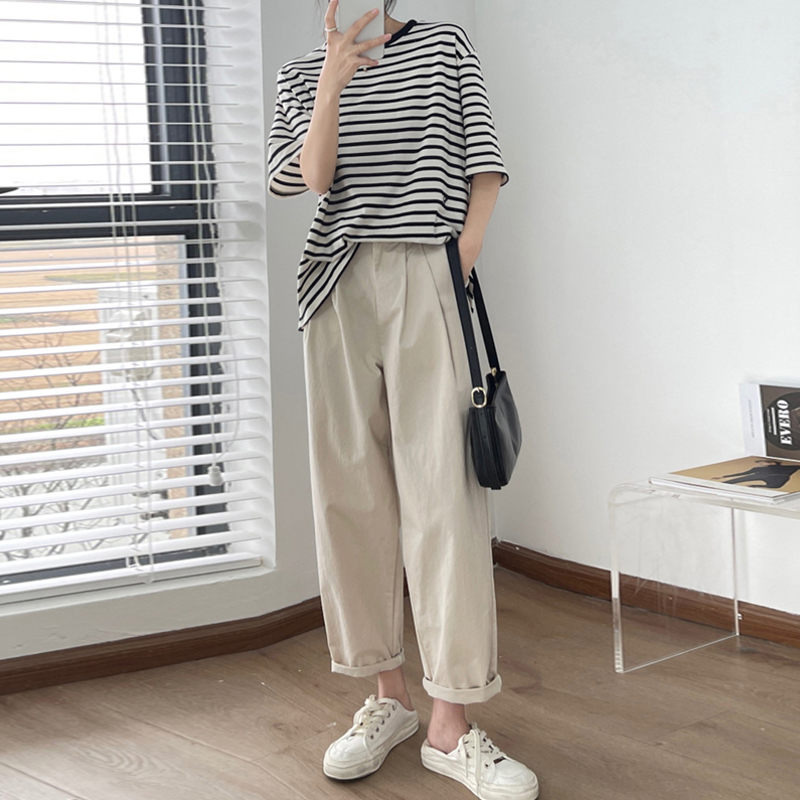 Pear-shaped figure pants for women, large size, loose casual overalls, slimming high-waisted straight dad pants for fat girls