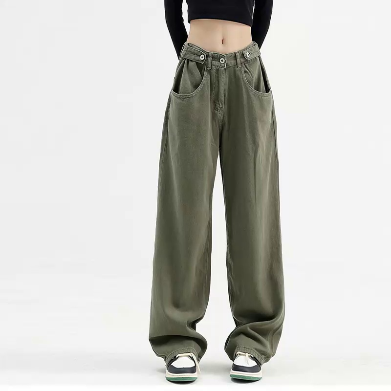 Pear-shaped figure plus size jeans women's autumn new style fat mm loose wide-leg straight pants covering the crotch and slimming pants trendy