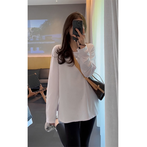 New white bottoming shirt for women Hong Kong style chic top casual loose mid-length long-sleeved T-shirt