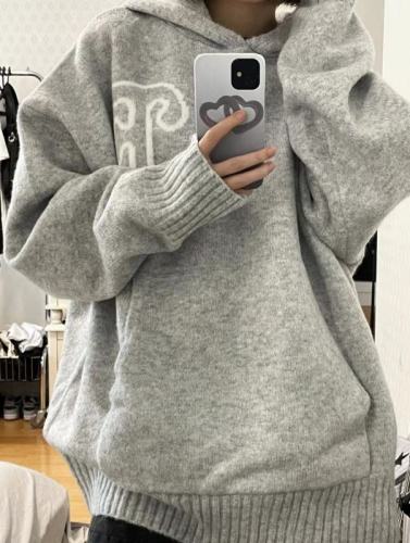 Japanese lazy retro high-end hooded soft waxy sweater for men and women in autumn loose niche couple sweater jacket