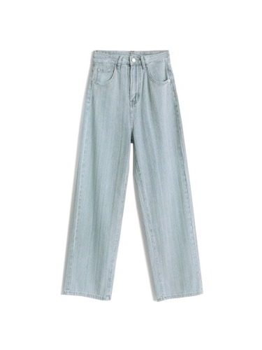 Light blue straight jeans for women in autumn new high waisted loose wide leg trousers for fat mm slimming