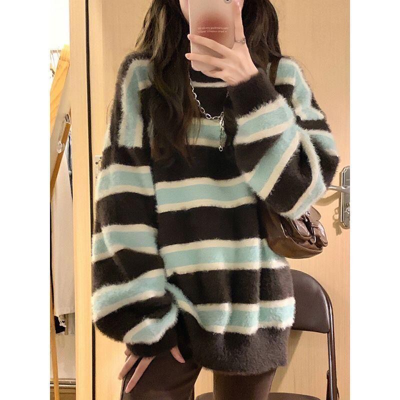 Lazy striped contrast color sweater YYJ7445