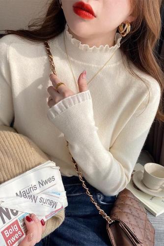 Lace half turtleneck bottoming shirt for women in autumn and winter new style solid color bottoming slim sweater