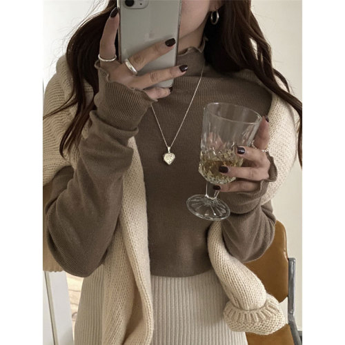 New popular white knitted sweater with inner sweater top, small shirt, turtleneck bottoming shirt for women, autumn and winter slim fit