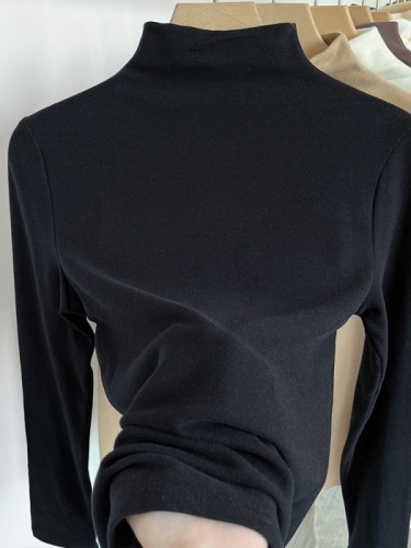 Double-sided German velvet half turtleneck brushed thin velvet warm T-shirt for women