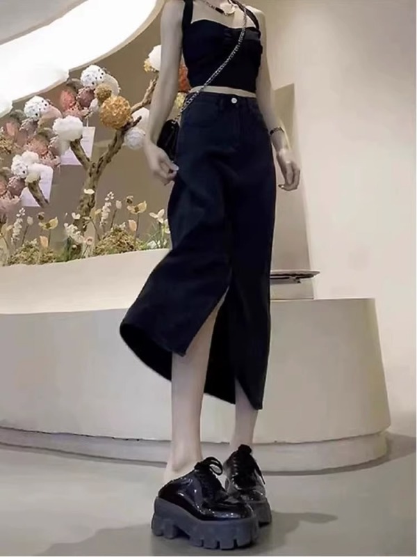 Tencel denim skirt for fat mm belly covering skirt for pear-shaped figure plus size skirt for women