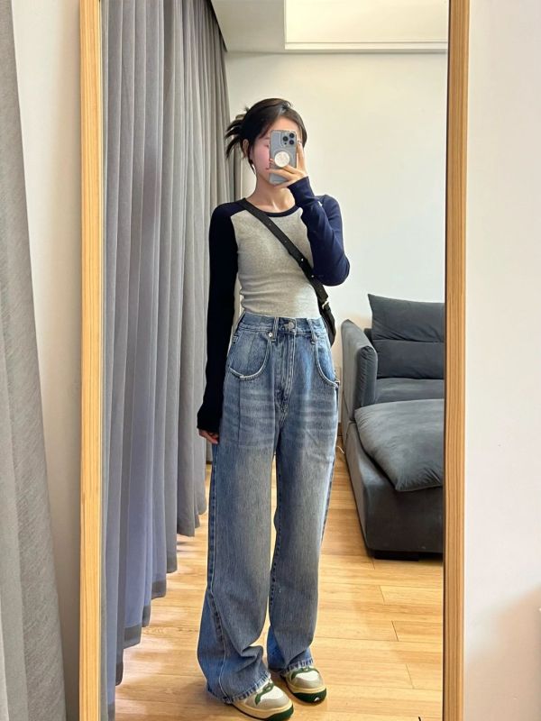 American pure cotton right-shoulder long-sleeved bottoming shirt for women in autumn with tight-fitting short retro hottie T-shirt top