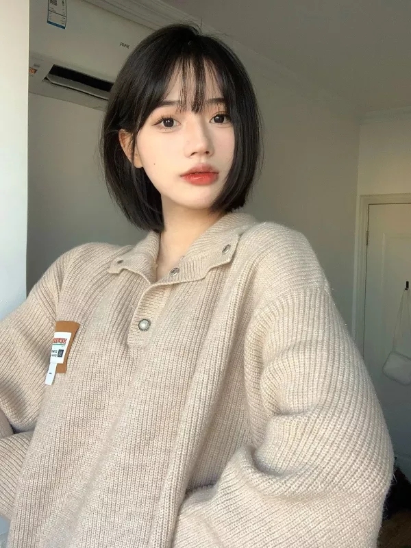 American retro polo collar pullover sweater thickened sweater for women autumn and winter design niche loose top