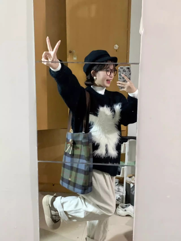 Sheep wool Douyin quality lazy style sweet and cute long haired snow monster pullover knitted sweater