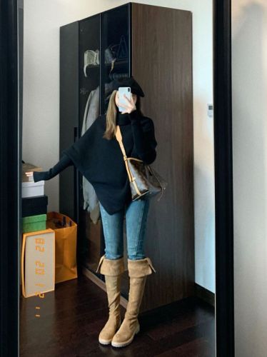 Irregular turtleneck sweater, versatile outer sweater