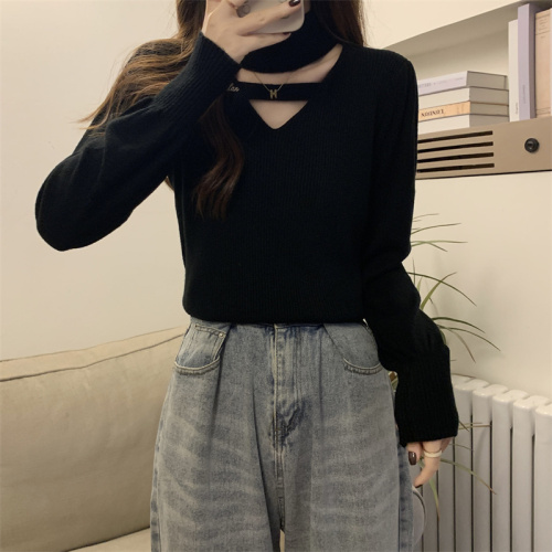 Plus size Hong Kong style sexy sexy hollow half turtleneck bottoming thickened knitwear for women
