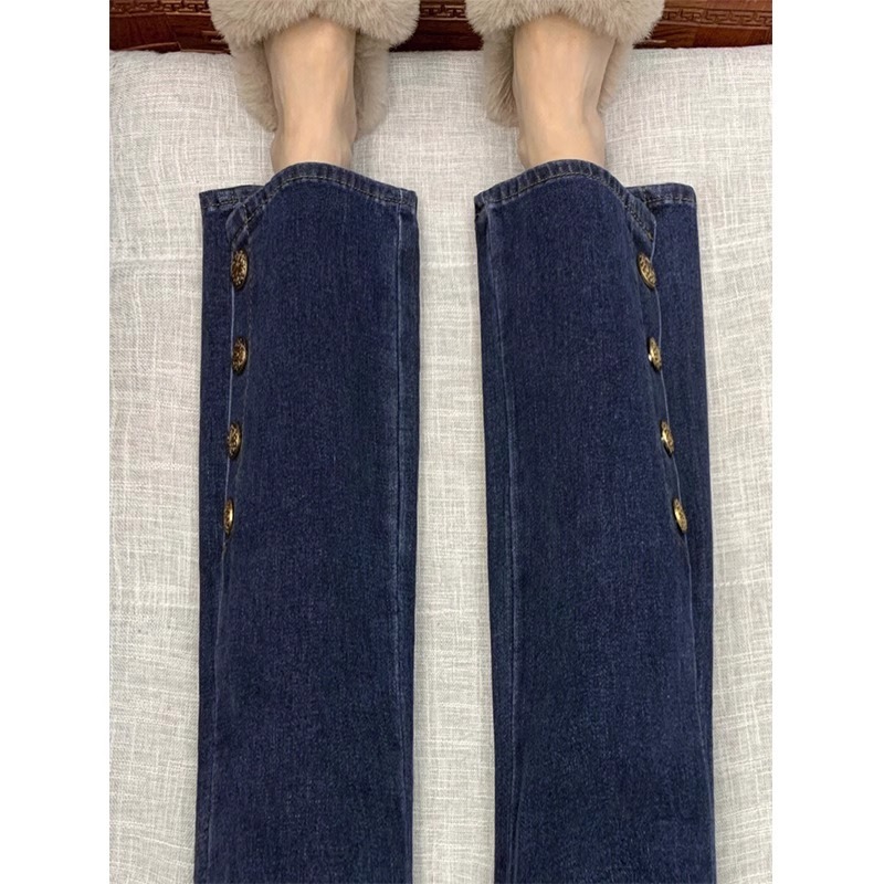Fat mm large size retro high-waisted small jeans for women spring and autumn new Korean version loose slimming versatile nine-point pants