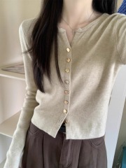 Retro Chic V-neck Knitted Cardigan 2024 Autumn and Winter Temperament Bottoming Top Women's Threaded Outer Long Sleeves