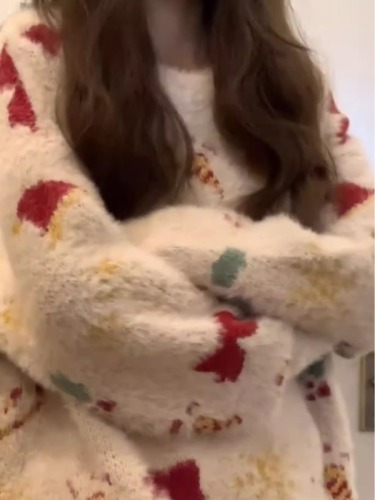 Thick version!  Lazy style cute jacquard mink velvet pullover sweater for women autumn and winter loose mid-length sweater trendy