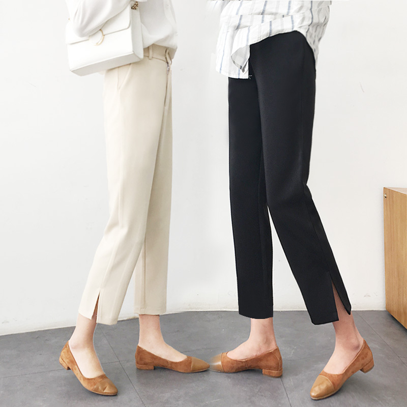 Loose casual suit pants women's nine-point straight pants slimming slit high waist cigarette pants versatile