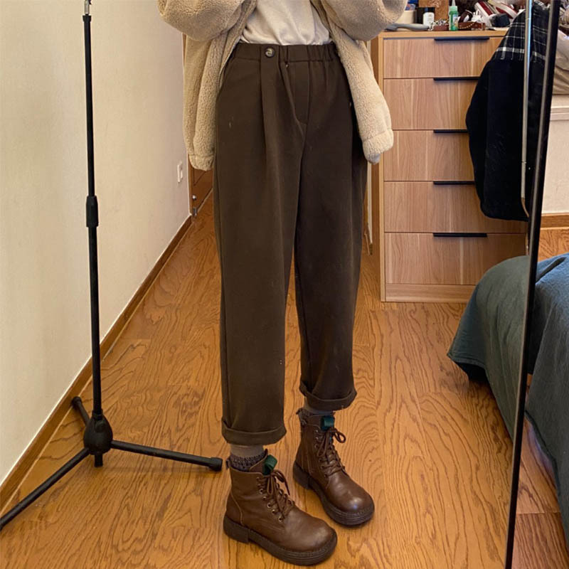 Woolen casual pants for women plus size fat mm high waist straight pear-shaped figure covering the crotch and slimming nine-point harem pants autumn and winter
