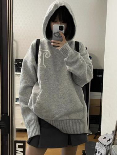 Japanese lazy retro high-end hooded soft waxy sweater for men and women in autumn loose niche couple sweater jacket