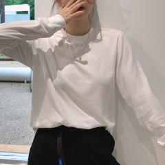 Cover collar 260g brushed 60 cotton 40 polyester autumn T-shirt women's long sleeve trendy