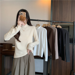 Basic Korean style solid color half turtleneck slim fit knitted long-sleeved bottoming shirt
