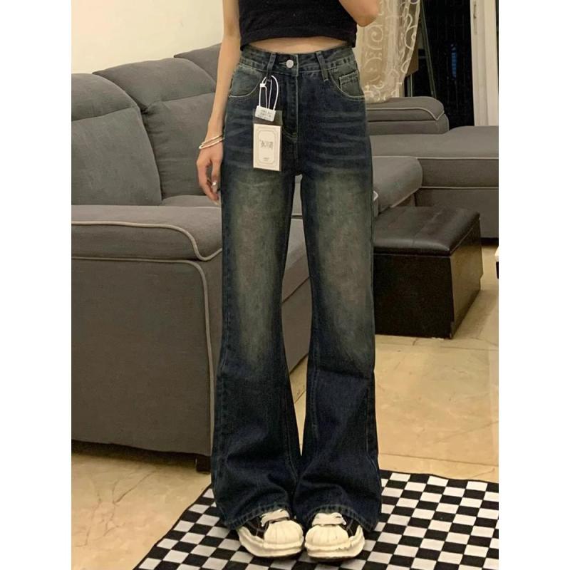 2024 new style non-leg-fitting micro-flared jeans for women with fat mm, large size, slimming, pear-shaped body, high-waisted horse hoof pants