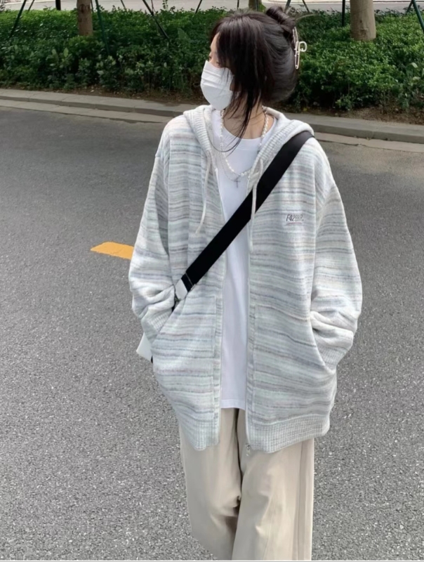 Autumn new fashion brand American cardigan sweater for women, high-end retro American fashion brand high street chic and unique top