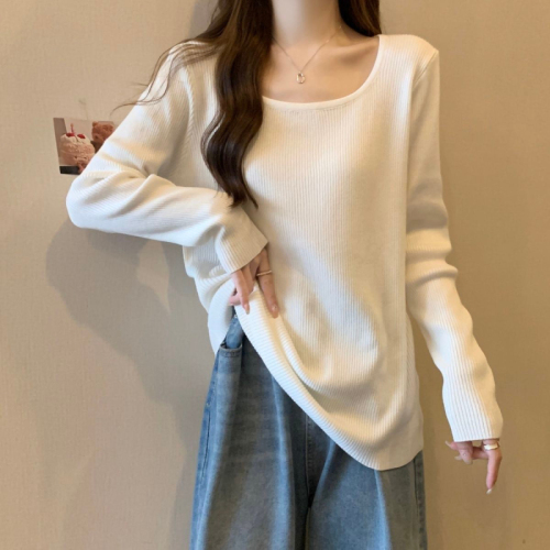 DeRong thread pit strip large size long-sleeved T-shirt for women autumn new loose large size long bottoming shirt top