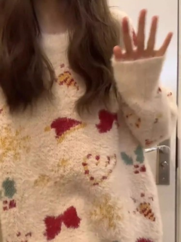 Thick version!  Lazy style cute jacquard mink velvet pullover sweater for women autumn and winter loose mid-length sweater trendy