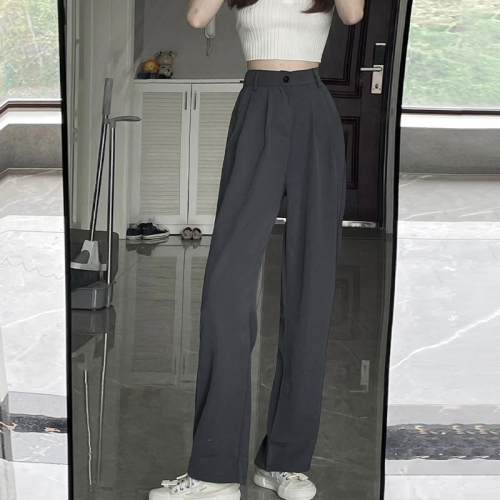 High-end drapey wide-leg pants for women, spring and autumn high-waisted black straight pants, loose, casual, petite suit pants