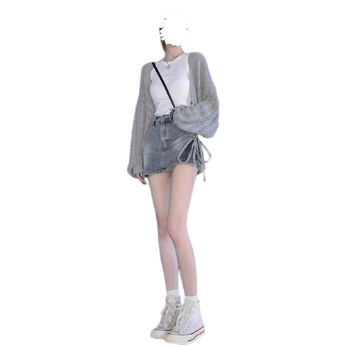 Thin knitted blouse for women in summer, hollow loose, lazy style with suspender skirt, sun protection shawl jacket, short top