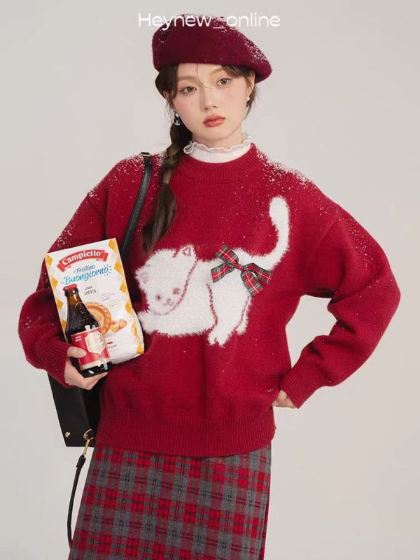 LOVEHEYNEW bow butt cat sweater women's autumn and winter new lazy soft waxy sweater top