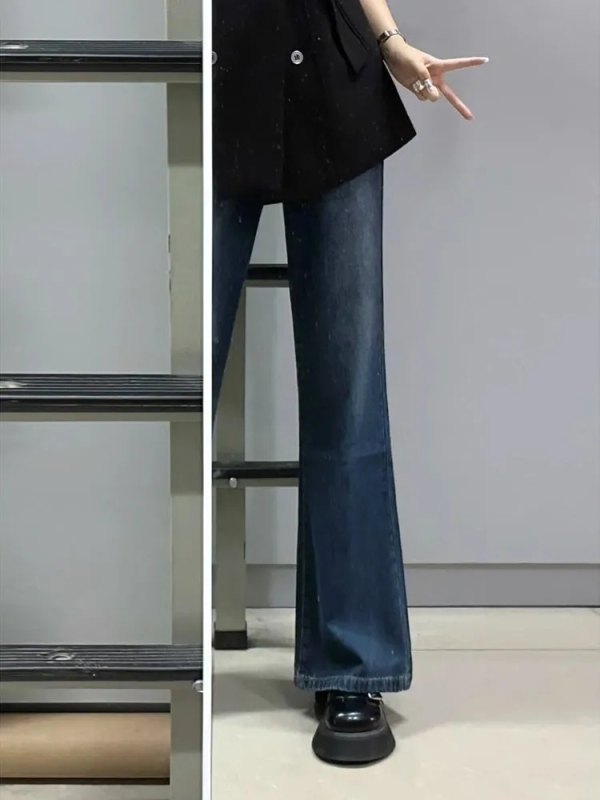 Retro petite bootcut jeans for women, new style high-waisted Xi'an drape straight-leg floor mopping pants trendy
