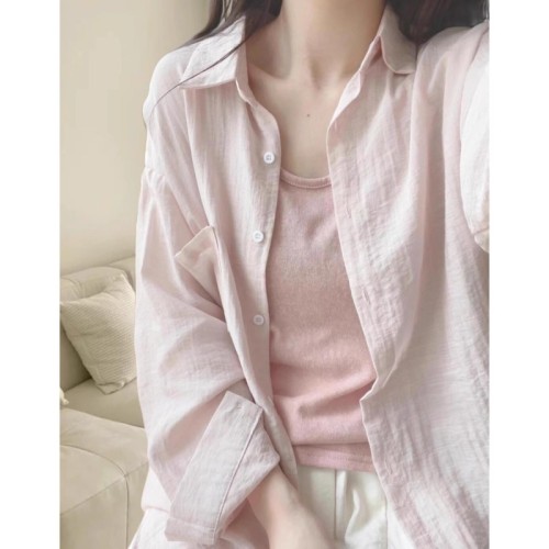 Blue shirt tops for women 2024 new mid-length thin sun protection cardigan jacket